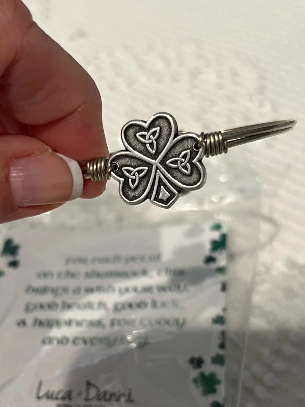 Luca + Danni Celtic Shamrock Bangle Bracelet, IOB, Petite, Silver Tone, USA Made